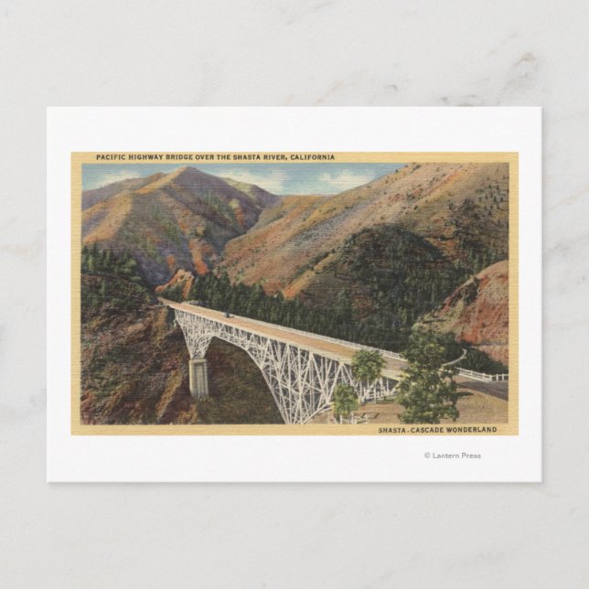 View of the Pacific Hwy Bridge over Shasta Postcard (Front)