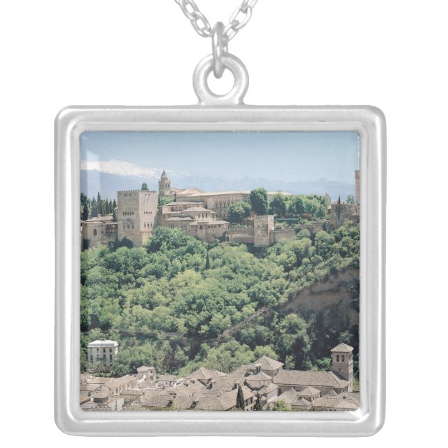View of the Palace of the Alhambra Silver Plated Necklace (Front)