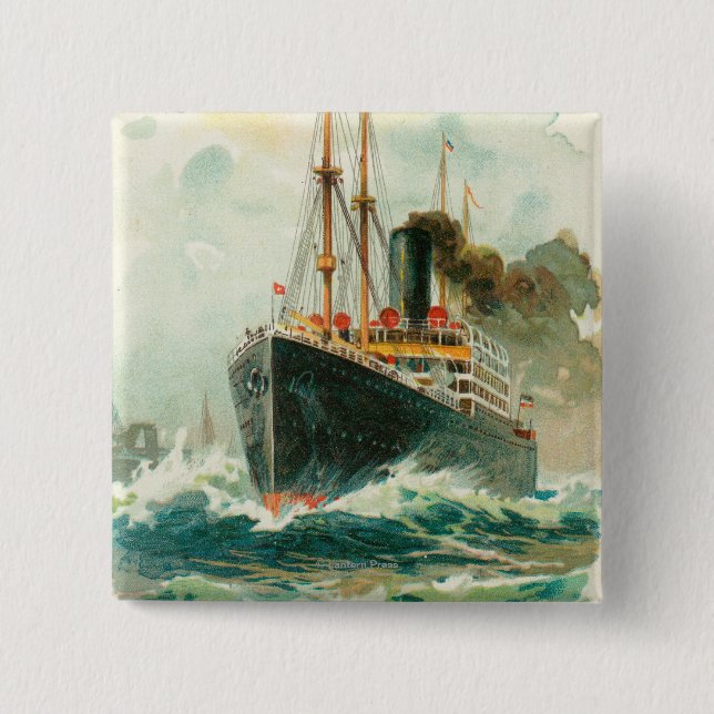 View of the Patricia at Sea, Hamburg-America Pinback Button (Front)
