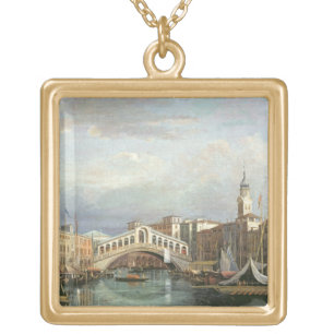 View of the Rialto Bridge in Venice Gold Plated Necklace
