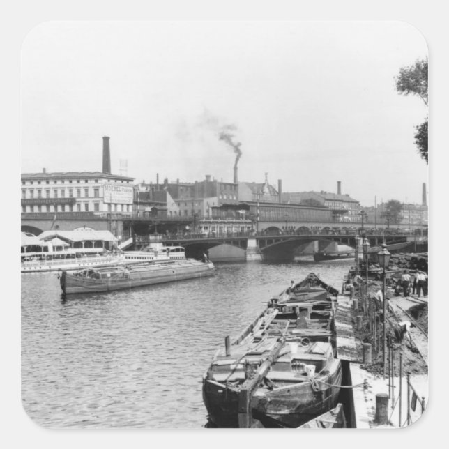 View of the River Spree, Berlin, c.1910 Square Sticker (Front)