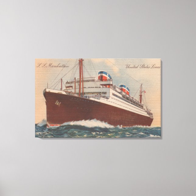 View of the S.S. Manhattan Cunard Cruise Ship Canvas Print (Front)