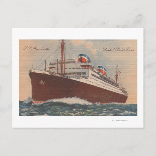 View of the S.S. Manhattan Cunard Cruise Ship Postcard (Front)