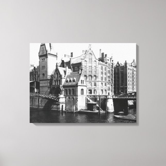 View of the Speicherstadt  Hamburg, c.1910 Canvas Print (Front)