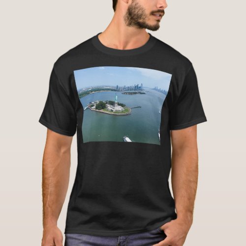 View of The Statue Of Liberty from a Helicopter Cl T_Shirt