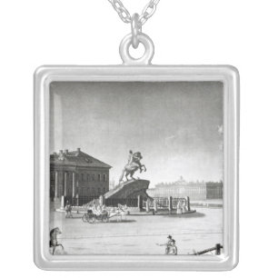 View of the statue of Peter the Great Silver Plated Necklace