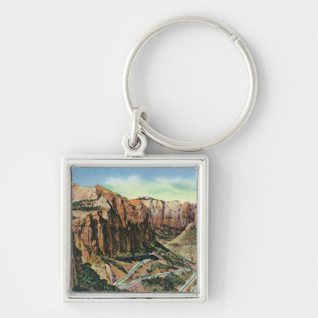 View of the Switch Back, Mt. Carmel Highway Keychain (Front)