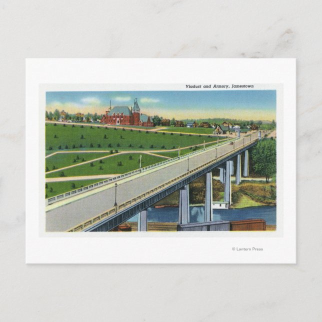 View of the Viaduct and Exterior of the Armory Postcard (Front)