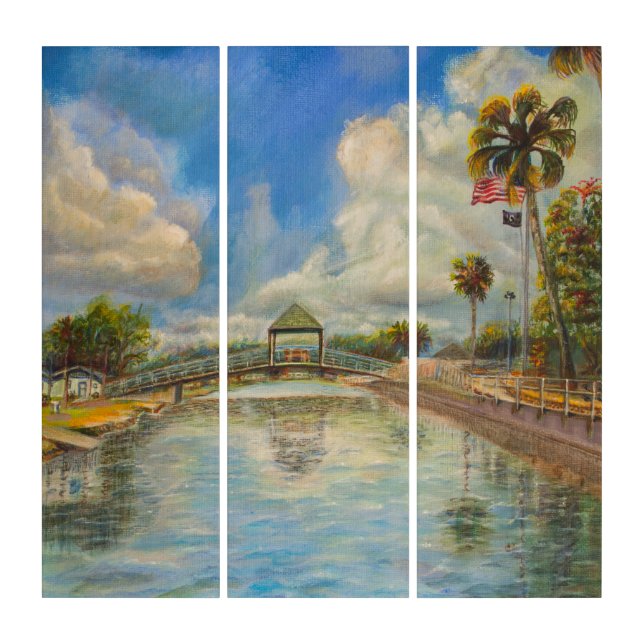 View of the walking bridge from the lake triptych (Front)