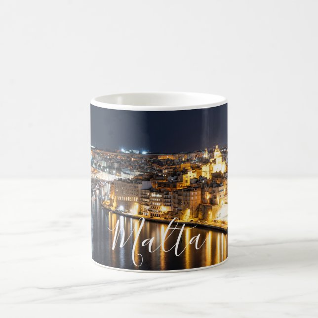 View of Three cities in Malta at night Coffee Mug (Center)