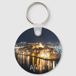 View of Three cities in Malta at night Keychain