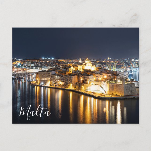 View of Three cities in Malta at night Postcard (Front)