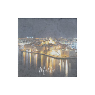View of Three cities in Malta at night Stone Magnet