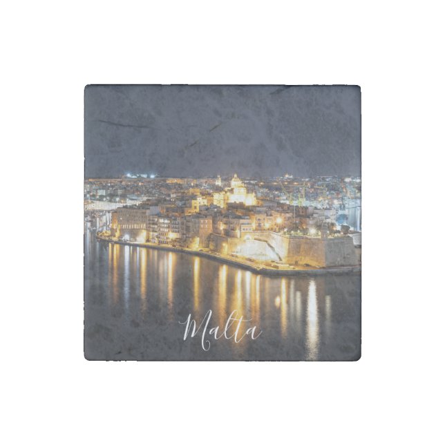 View of Three cities in Malta at night Stone Magnet (Front)