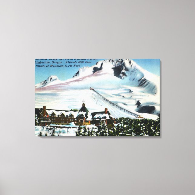 View of Timberline Lodge, Mt Hood in Winter Canvas Print (Front)