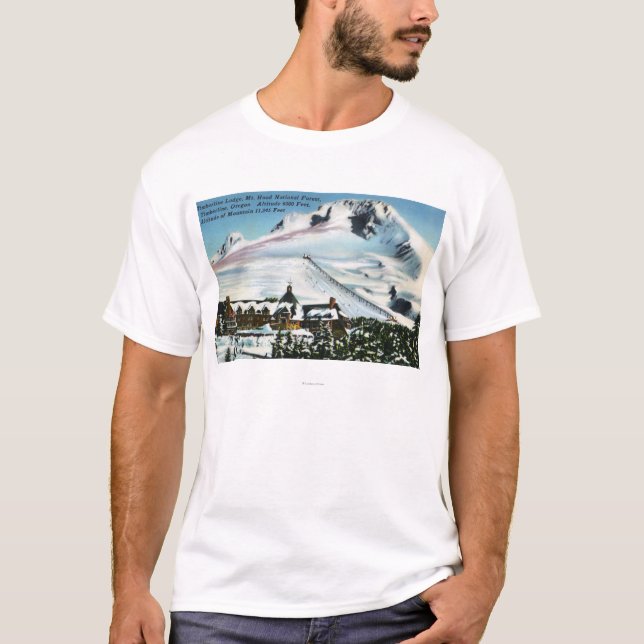 View of Timberline Lodge, Mt Hood in Winter T-Shirt (Front)