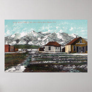 View of Town and Mountain After a Spring Snow Poster