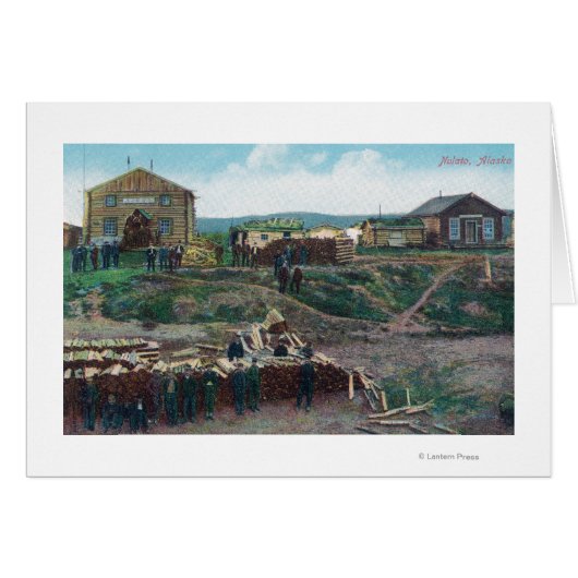 View of Townspeople Around Cut WoodNulato, AK Cards (Front Horizontal)