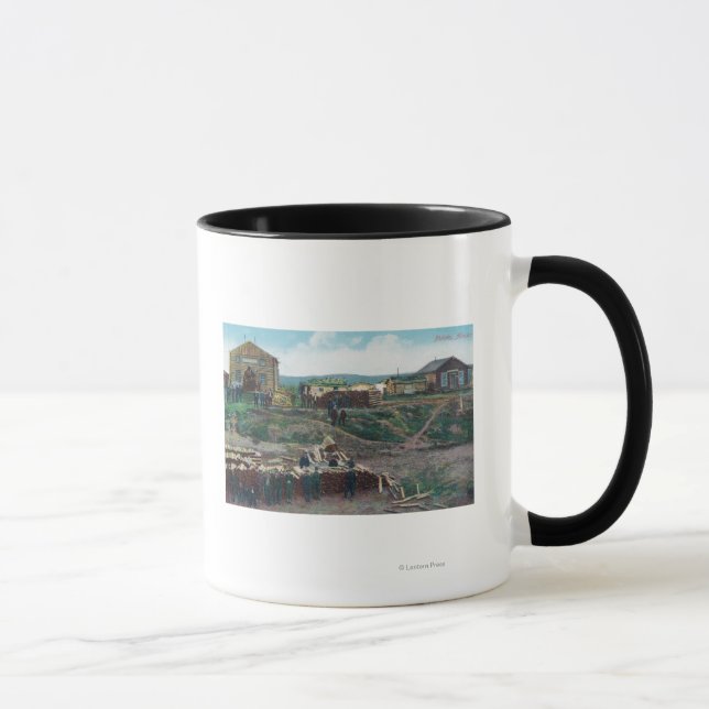 View of Townspeople Around Cut WoodNulato, AK Mug (Right)