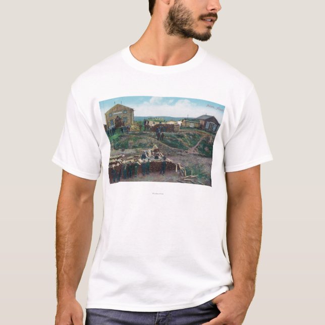 View of Townspeople Around Cut WoodNulato, AK T-Shirt (Front)