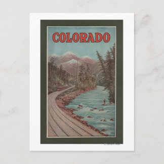 View of Train Alongside River - Travel Poster Postcard