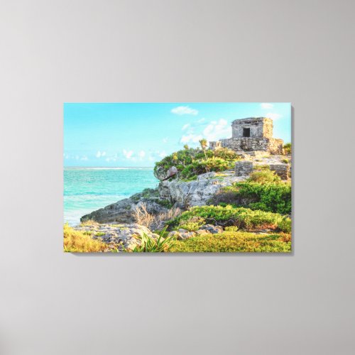 View Of Tulum Ruins God Of Winds Temple Mexico Canvas Print