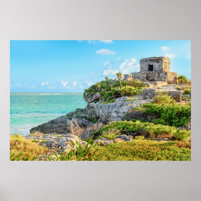 View Of Tulum Ruins, God Of Winds Temple, Mexico Poster (Front)