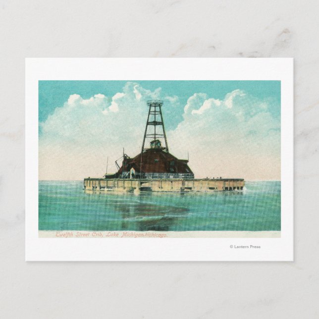 View of Twelfth Street Crib Lighthouse Postcard (Front)
