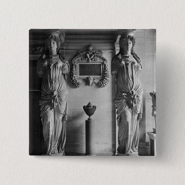 View of two caryatids from the Caryatids' Pinback Button (Front)