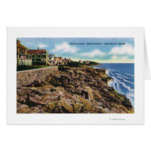 View of Union Bluffs Rocks and Surf at York Cards (Front Horizontal)