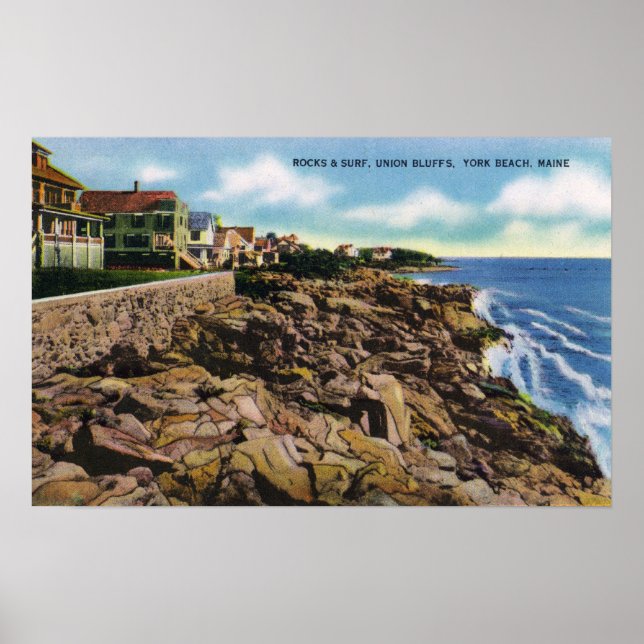 View of Union Bluffs Rocks and Surf at York Poster (Front)