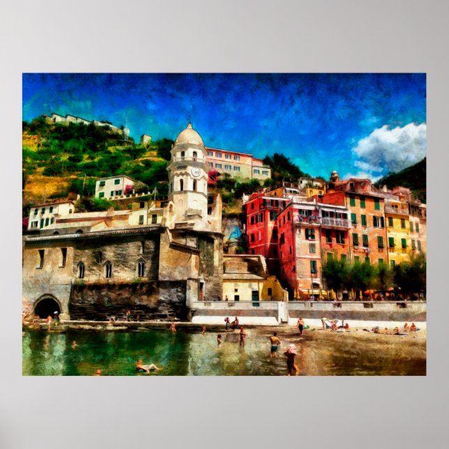 View of Vernazza, Italy. Watercolor painting conte Poster (Front)