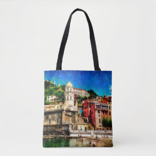 View of Vernazza, Italy. Watercolor painting conte Tote Bag