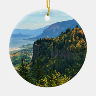 View of Vista House, Columbia River, Oregon Ceramic Ornament