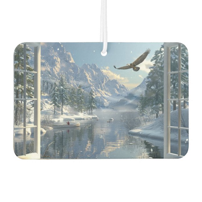 View of Winter Mountain Lake Eagle Fisherman Air Freshener (Front)