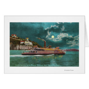 View of Yerba Buena Island Lighthouse at Night Cards