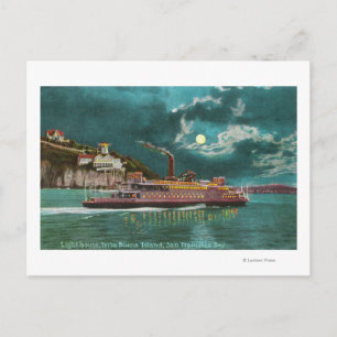 View of Yerba Buena Island Lighthouse at Night Postcard