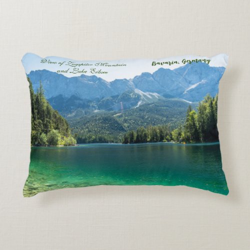 View of Zugspitze Mountain and Lake Eibsee Bavaria Accent Pillow