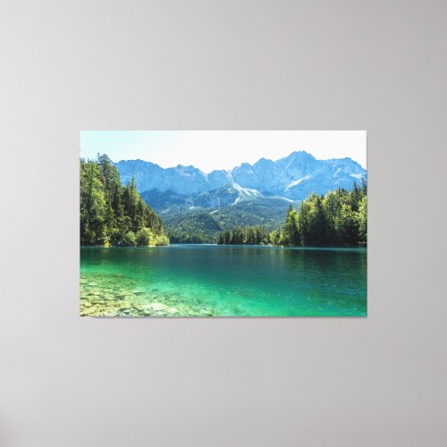 View of Zugspitze Mountain and Lake Eibsee Bavaria Canvas Print