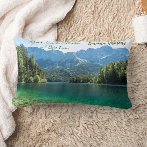 View of Zugspitze Mountain and Lake Eibsee Bavaria Lumbar Pillow