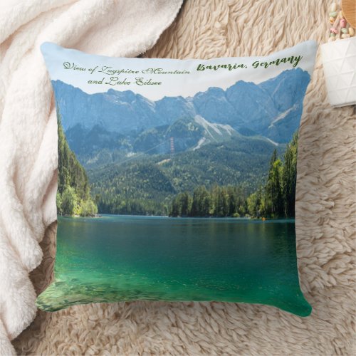 View of Zugspitze Mountain and Lake Eibsee Bavaria Throw Pillow