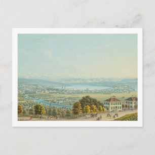 View of Zurich, c.1840 (w/c) Postcard