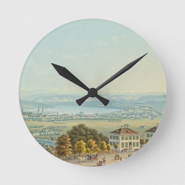 View of Zurich, c.1840 (w/c) Round Clock (Front)