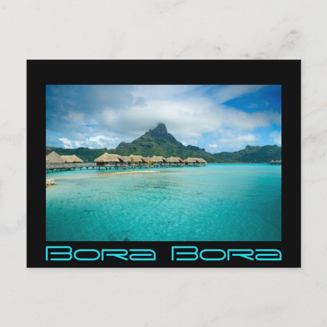 View on Bora Bora island black text postcard (Front)