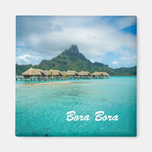 View on Bora Bora island magnet with text