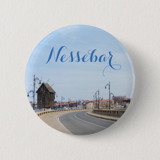 View on Old Town of Nesebur Button (Front)