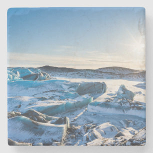 View over the frozen glacial lake stone coaster