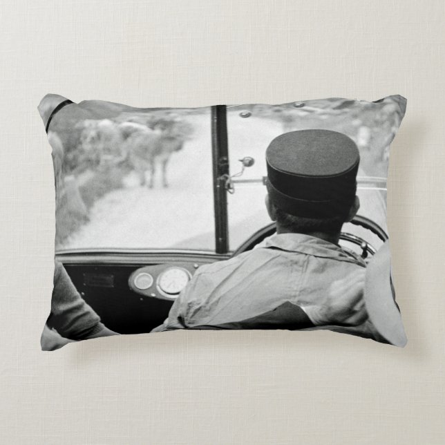 View Through French Bus Window 1939 France Accent Pillow (Front)