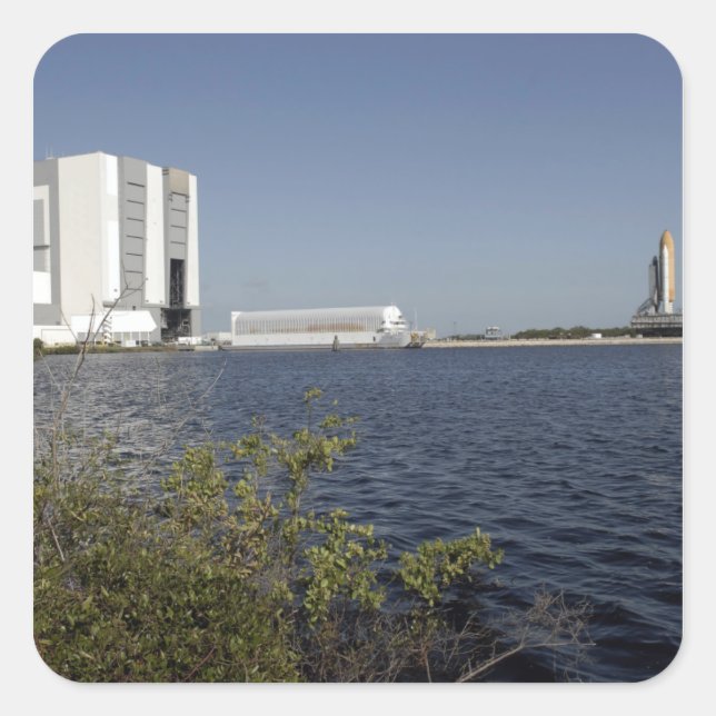 Viewed across the basin, Space Shuttle Atlantis Square Sticker (Front)