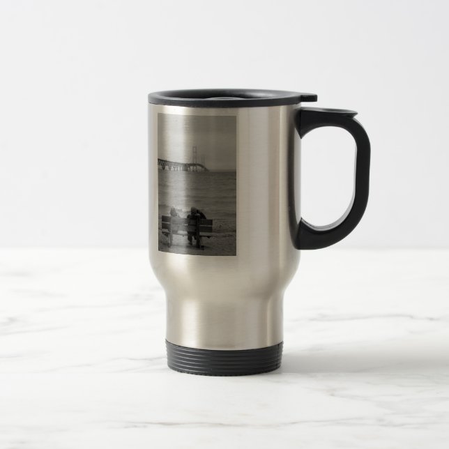 Viewing Mackinac Bridge Grayscale Travel Mug (Right)